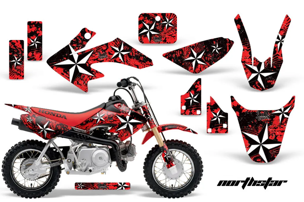 Northstar Background = Red, Design color = White with number plates for Honda CRF50 2014-2022