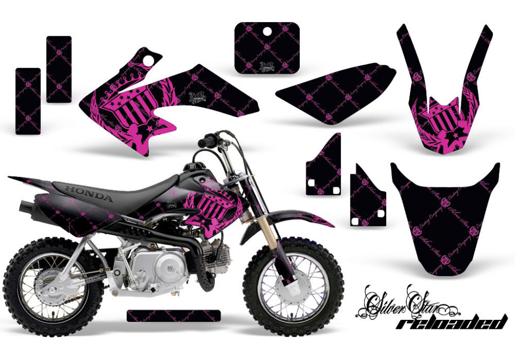 SilverStar - Reloaded Background = Black, Design color = Pink with number plates for Honda CRF50 2004-2013