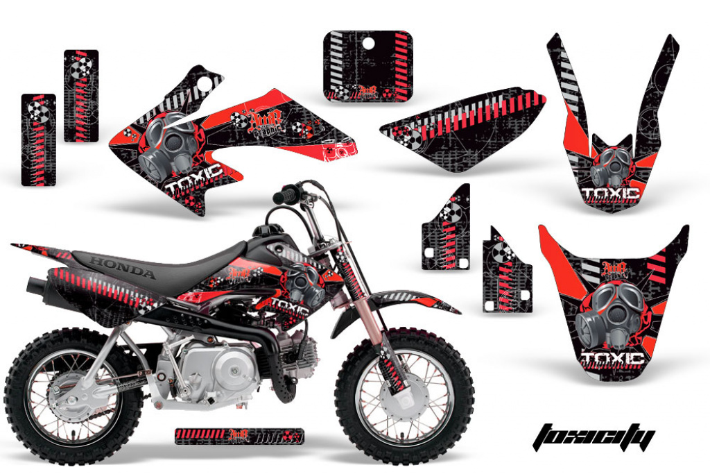 Toxicity Background = Black, Design color = Red with number plates for Honda CRF50 2004-2013
