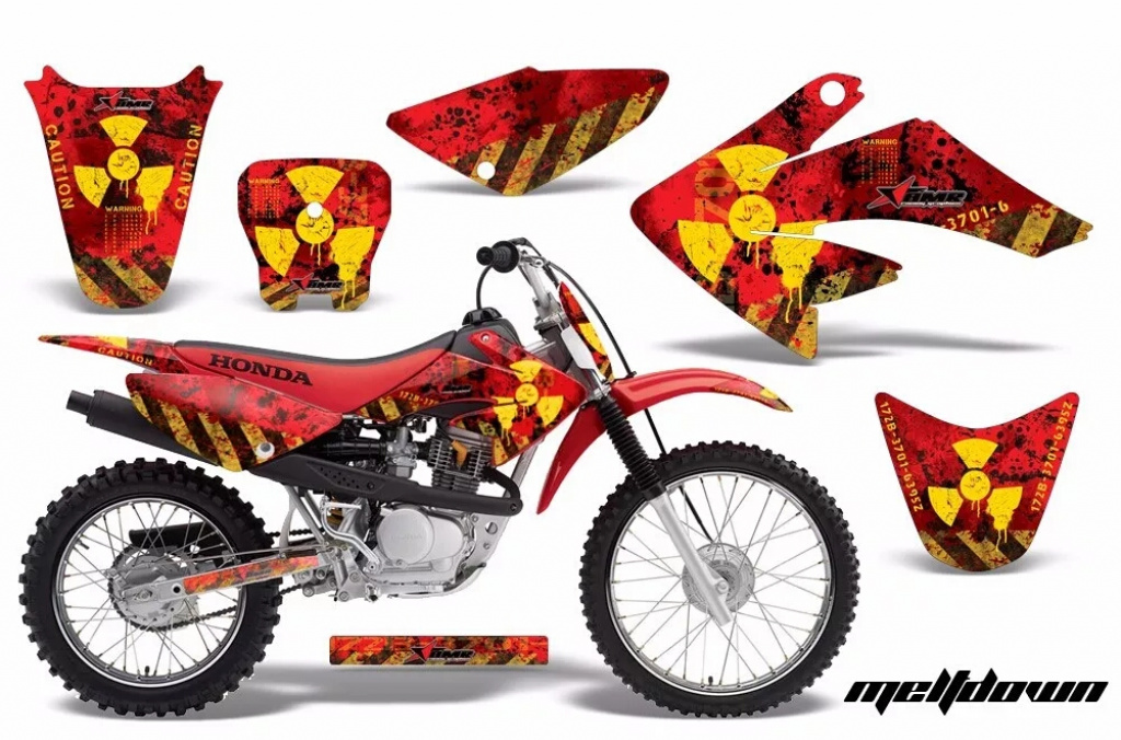Meltdown Background = Red, Design color = Yellow with number plates for Honda CRF80/CRF100 2004-2010