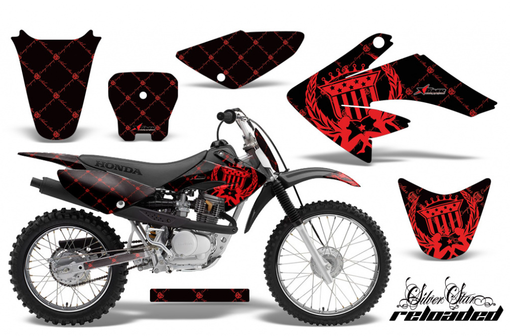 SilverStar - Reloaded Background = Black, Design color = Red with number plates for Honda CRF80/CRF100 2004-2010