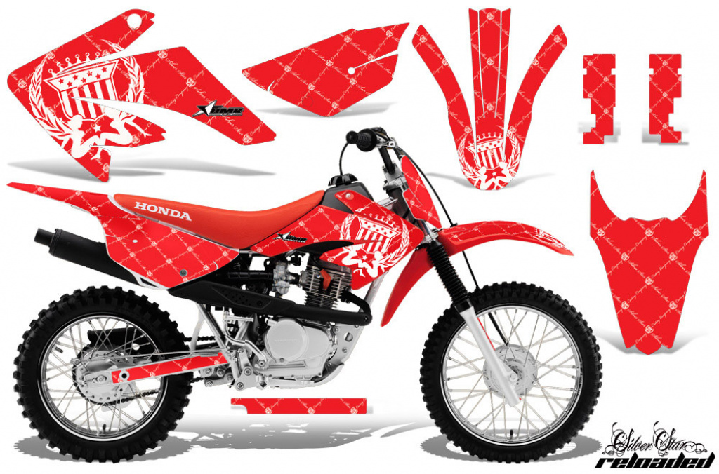 SilverStar - Reloaded Background = Red, Design color = White with number plates for Honda CRF80/CRF100 2011-2016