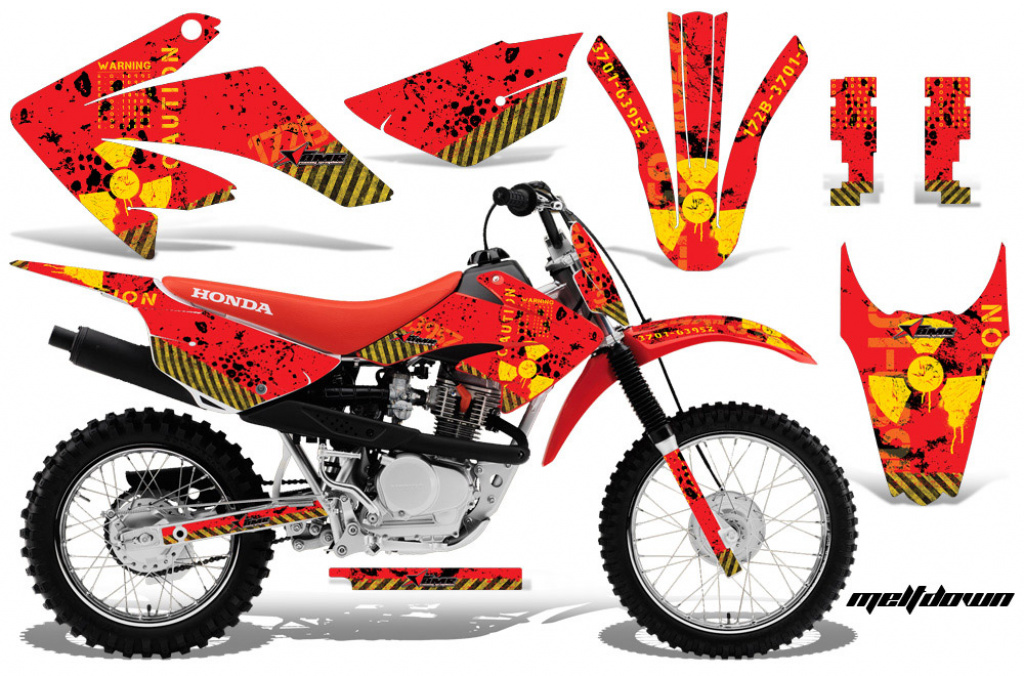 Meltdown Background = Red, Design color = Yellow with number plates for Honda CRF80/CRF100 2011-2016