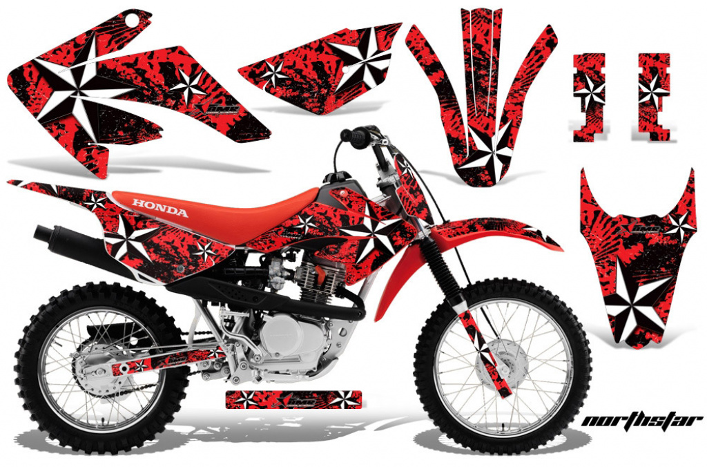 Northstar Background = Red, Design color = White with number plates for Honda CRF80/CRF100 2011-2016