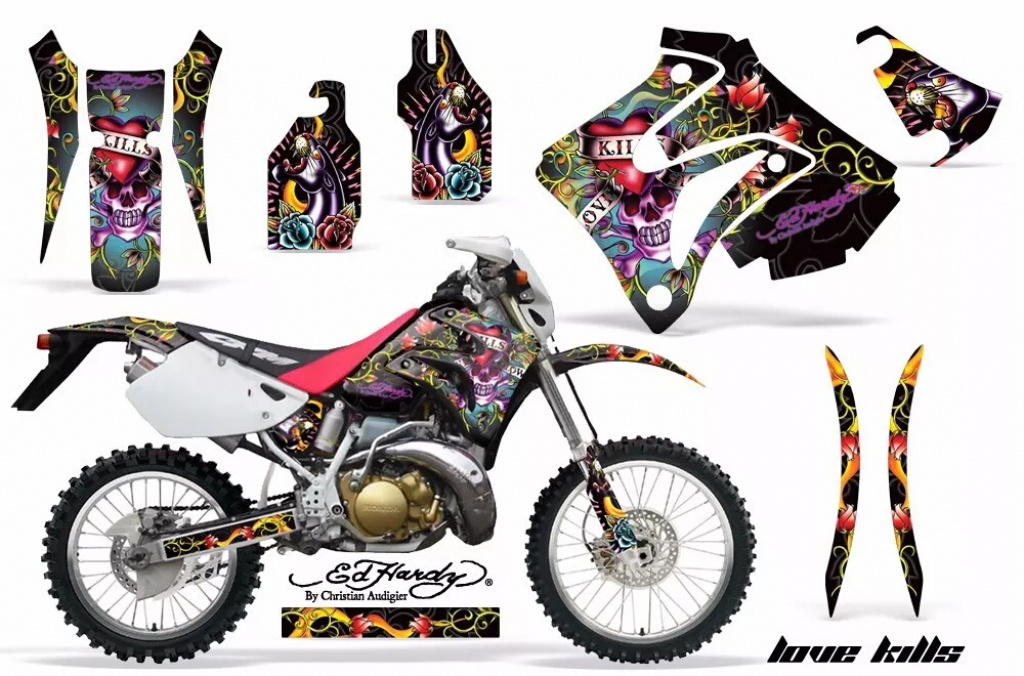 Ed-Hardy - Love Kills Schwarz ohne Nummernfeldern für Honda CRM 250 AR 1989-1999
