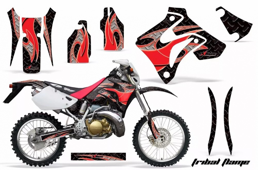 Tribal Flame Hintergrund = Schwarz, Designfarbe = Rot ohne Nummernfeldern für Honda CRM 250 AR 1989-1999