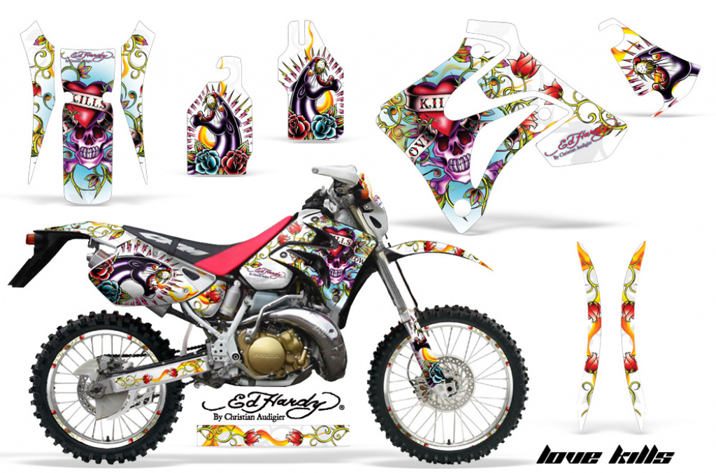 Ed-Hardy - Love Kills Weiß mit Nummernfeldern für Honda CRM 250 AR 1989-1999
