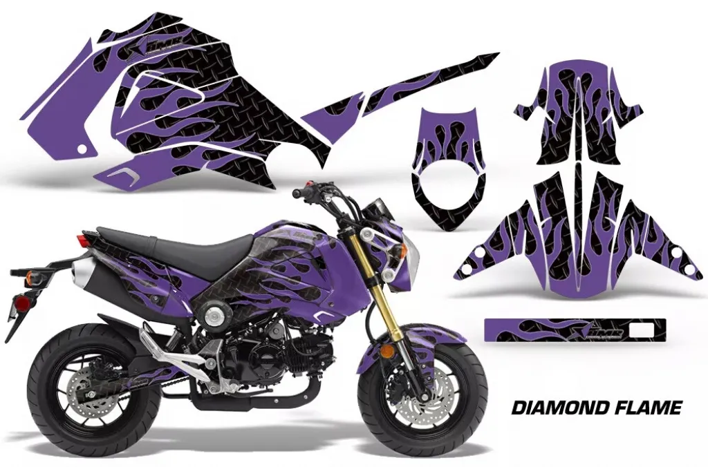 Diamond Flames Hintergrund = Schwarz, Designfarbe = Lila für Honda Grom 125 2013-2016