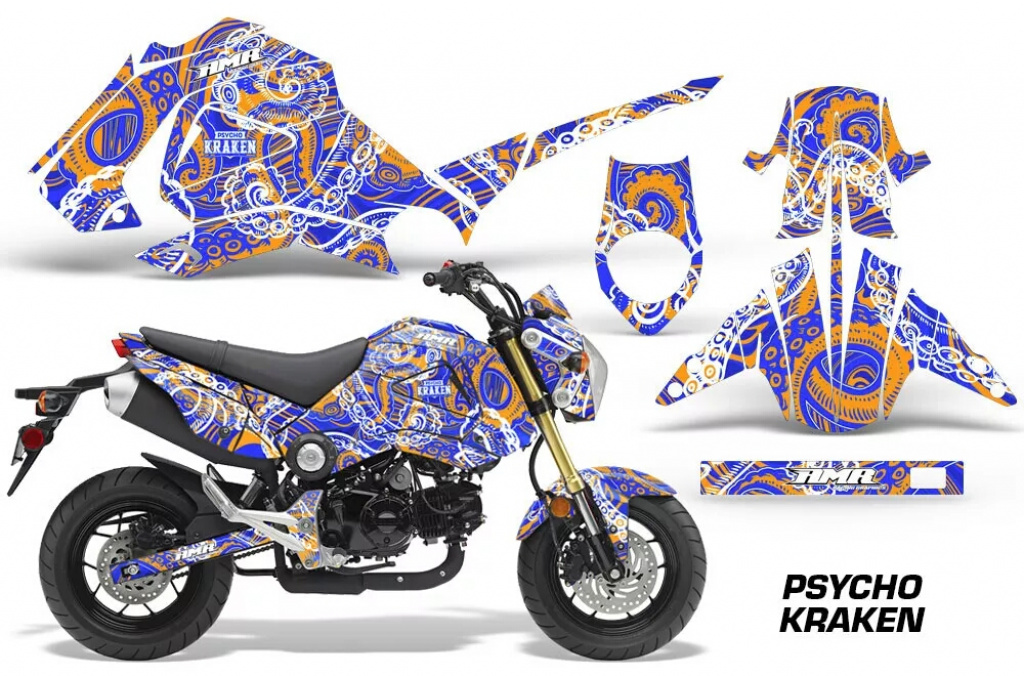 Psycho Kraken Hintergrund = Blue, Designfarbe = Orange für Honda Grom 125 2013-2016