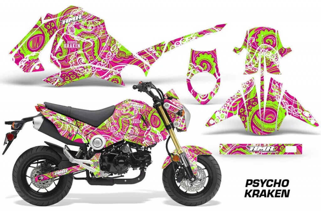 Psycho Kraken Hintergrund = Pink, Designfarbe = Grün für Honda Grom 125 2013-2016