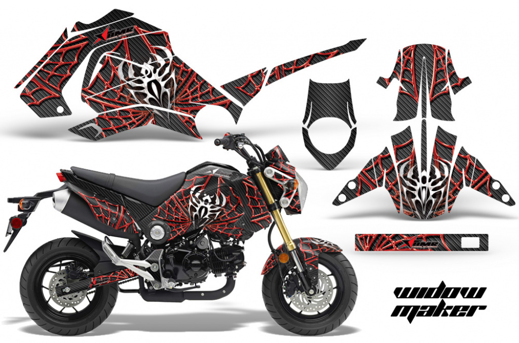 Widow Maker Hintergrund = Schwarz, Designfarbe = Rot für Honda Grom 125 2013-2016