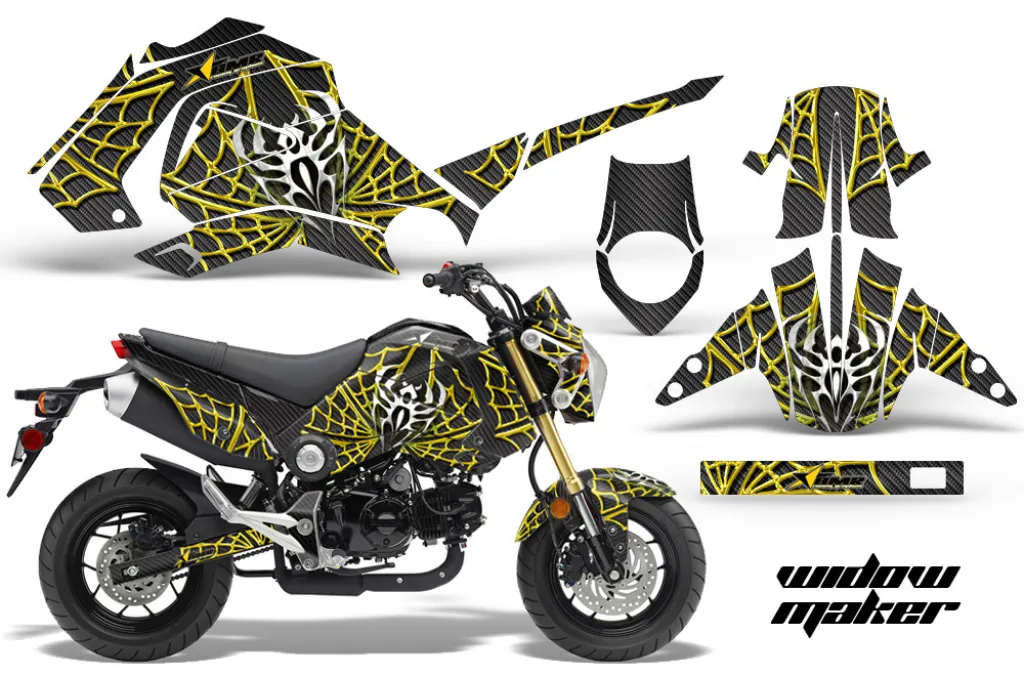 Widow Maker Hintergrund = Schwarz, Designfarbe = Gelb für Honda Grom 125 2013-2016