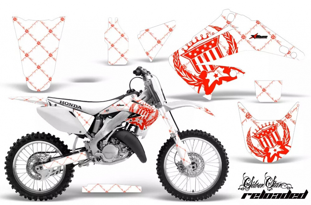 SilverStar- Reloaded Hintergrund = Weiß, Designfarbe = Rot ohne Nummernfeldern für Honda CR125 1995-2015