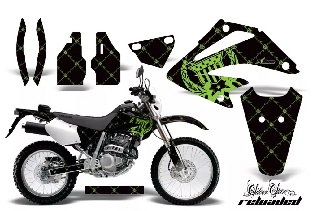 SilverStar - Reloaded Hintergrund = Schwarz, Designfarbe = Grün ohne Nummernfeldern für Honda XR250 SM 2003-2005