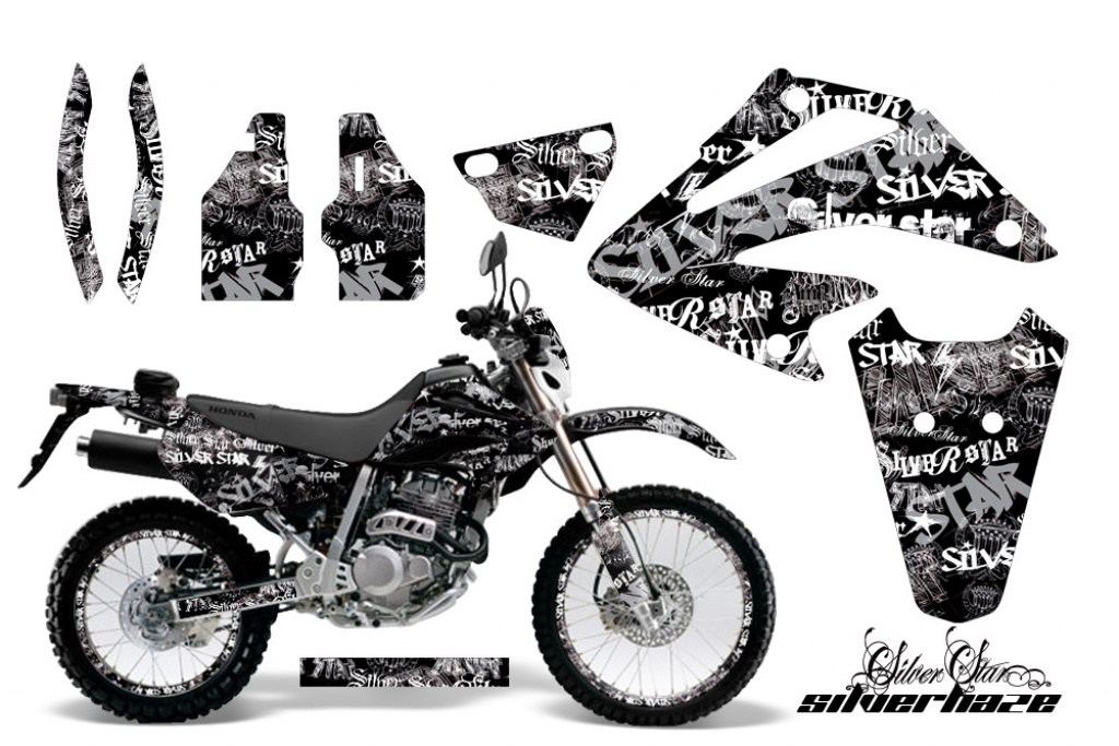 SilverStar - Silverhaze Hintergrund = Schwarz, Designfarbe = Weiß mit Nummernfeldern für Honda XR250 SM 2003-2005