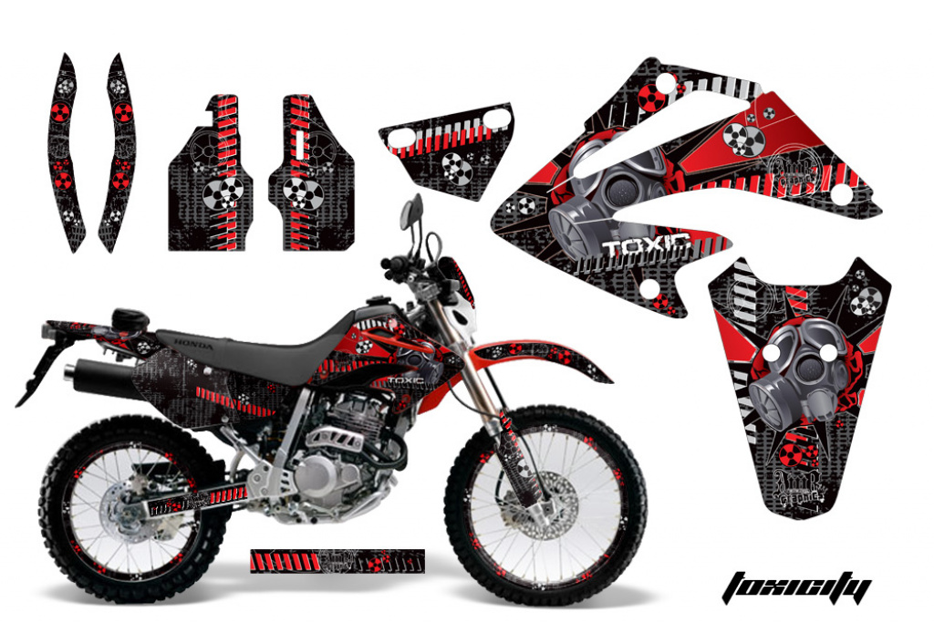 Toxicity Hintergrund = Schwarz, Designfarbe = Rot mit Nummernfeldern für Honda XR250 SM 2003-2005