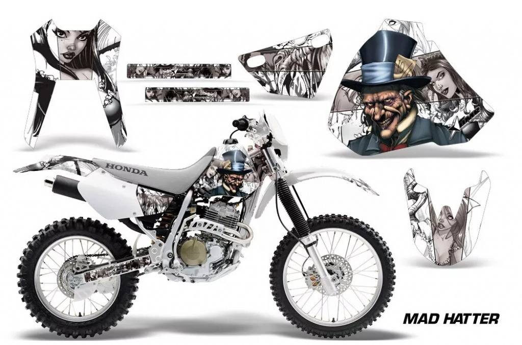 Mad Hatter Hintergrund = Weiß, Designfarbe = Silber ohne Nummernfeldern für Honda XR400 1996-2004