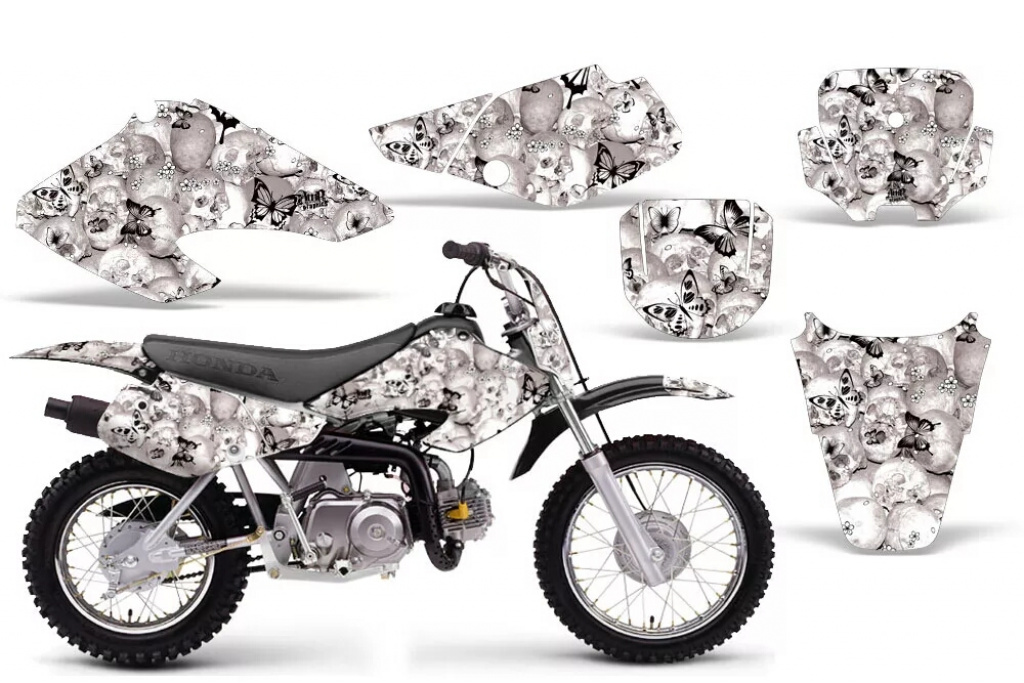 Butterfly Background = White, Design color = Black with number plates for Honda XR70 2001-2003