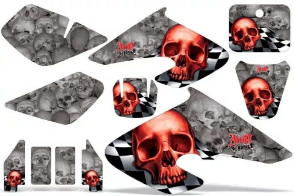 Checkered Skull Background = Silver, Design color = Red without number plates for Honda XR70 2001-2003