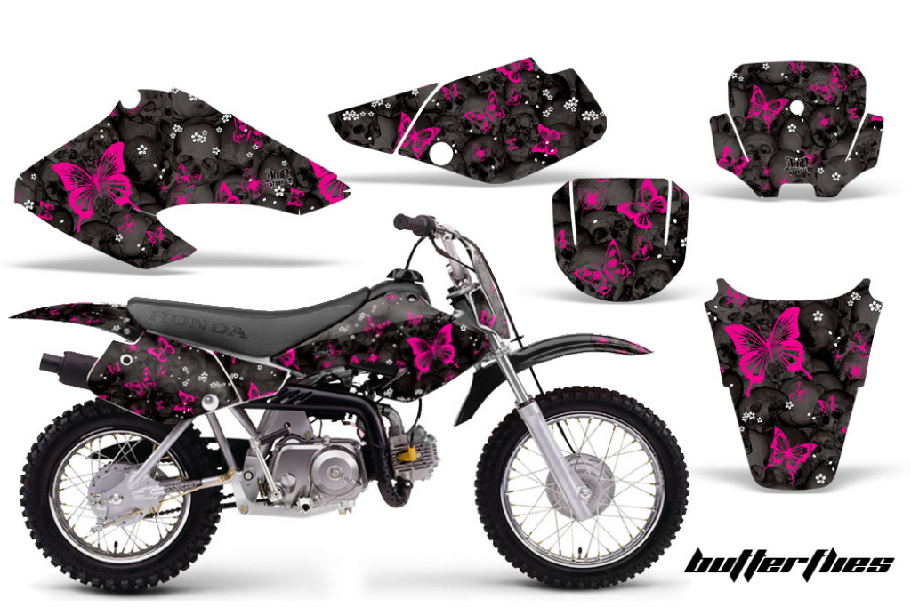Butterfly Background = Black, Design color = Pink with number plates for Honda XR70 2001-2003
