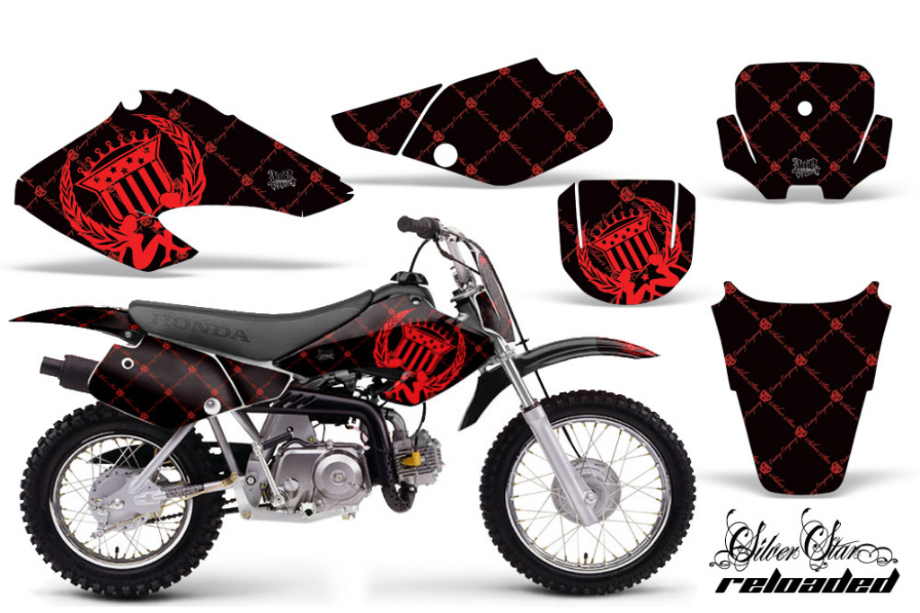 SilverStar - Reloaded Background = Black, Design color = Red with number plates for Honda XR70 2001-2003