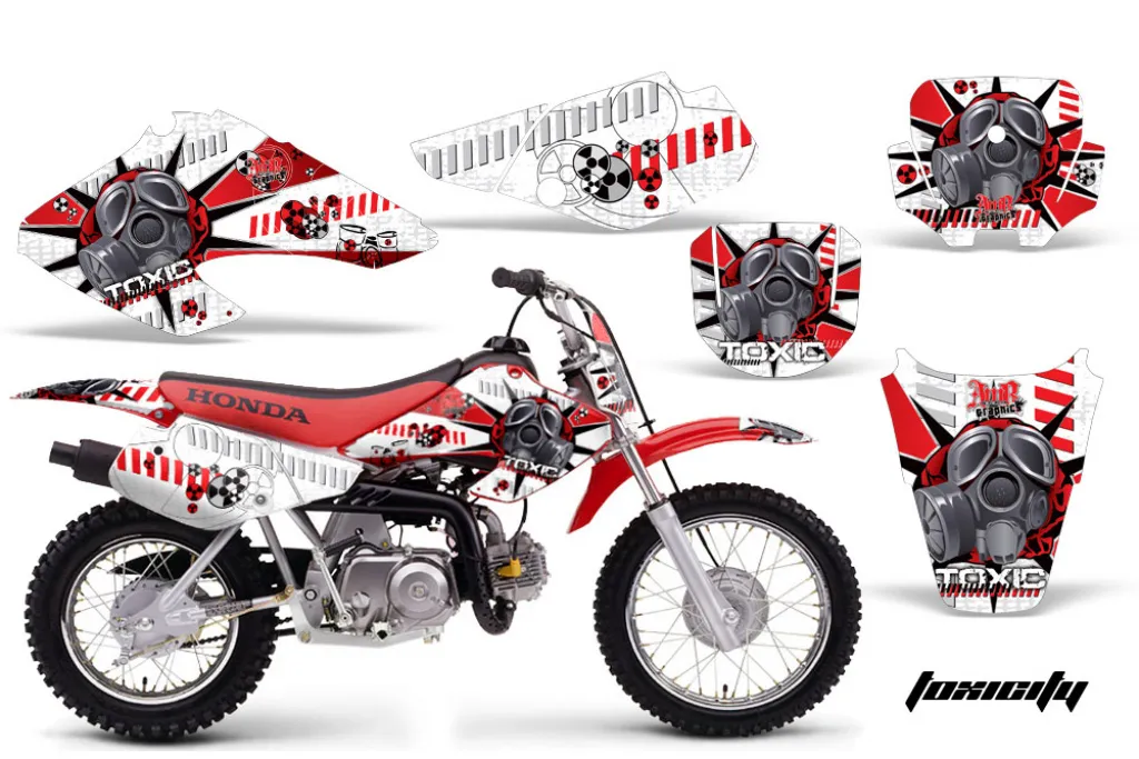 Toxicity Background = White, Design color = Red with number plates for Honda XR70 2001-2003