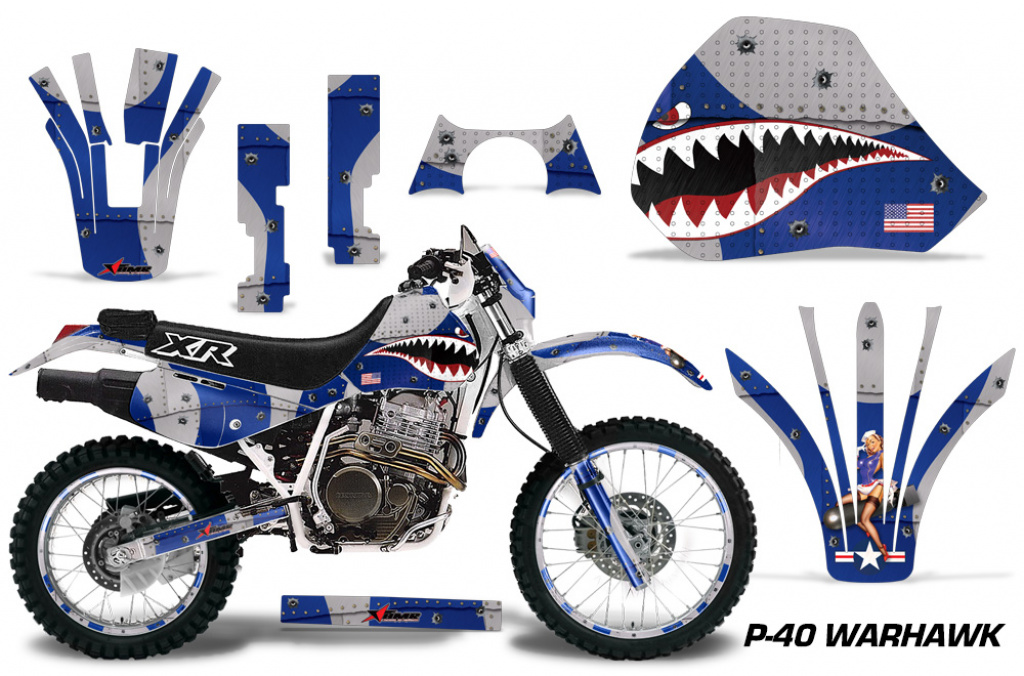P40-Warhawk Blau mit Nummernfeldern für Honda XR600R 1988-2000