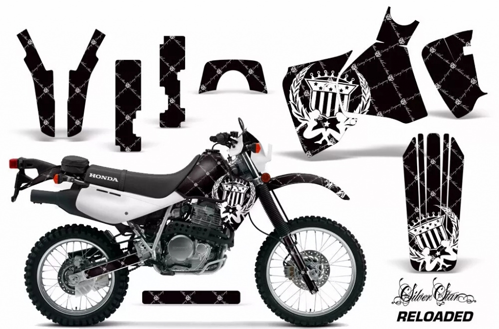SilverStar - Reloaded Hintergrund = Schwarz, Designfarbe = Weiß ohne Nummernfeldern für Honda XR650L 1993-2018