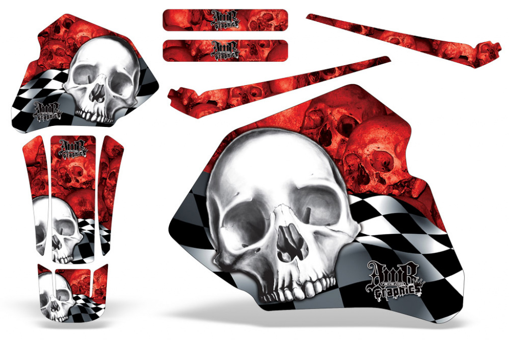 Checkered Skull Background = Red, Design color = White without number plates for Honda XR80/XR100 1985-2000