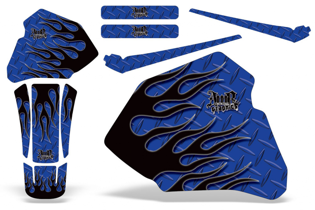 Diamond Flames Background = Blue, Design color = Yellow without number plates for Honda XR80/XR100 1985-2000