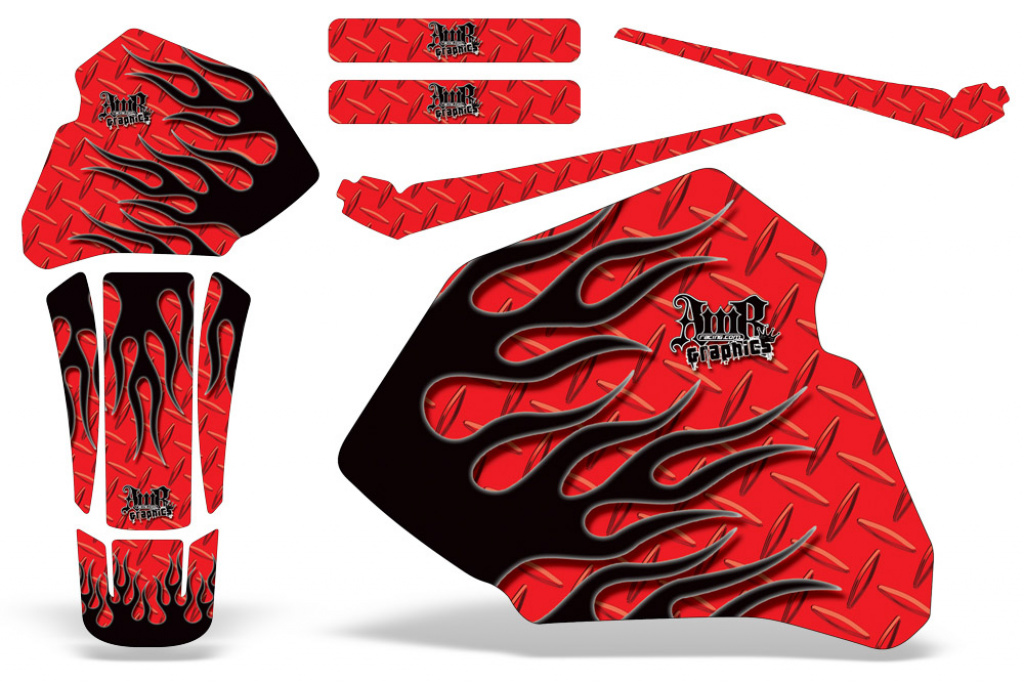 Diamond Flames Background = Red, Design color = Black without number plates for Honda XR80/XR100 1985-2000
