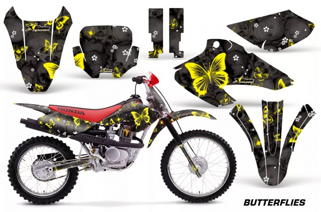 Butterfly Background = Black, Design color = Yellow with number plates for Honda XR80/XR100 2001-2003