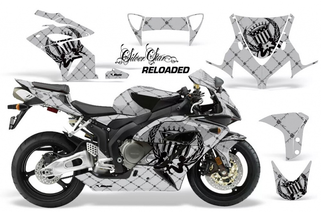 SilverStar - Reloaded Hintergrund = Silber, Designfarbe = Schwarz für Honda Sport Bike CBR 1000RR 2004-2005