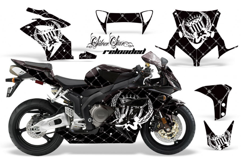 SilverStar - Reloaded Hintergrund = Schwarz, Designfarbe = Weiß für Honda Sport Bike CBR 1000RR 2004-2005