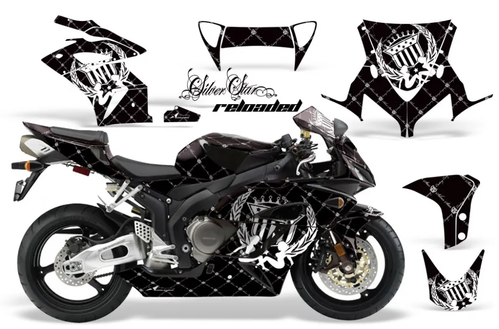 SilverStar - Reloaded Background = Black, Design color = White for Honda Sport Bike CBR 1000RR 2004-2005