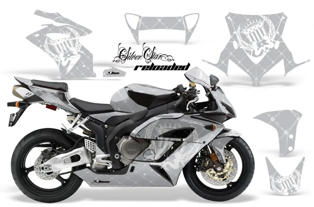 SilverStar - Reloaded Background = Silver, Design color = White for Honda Sport Bike CBR 1000RR 2004-2005