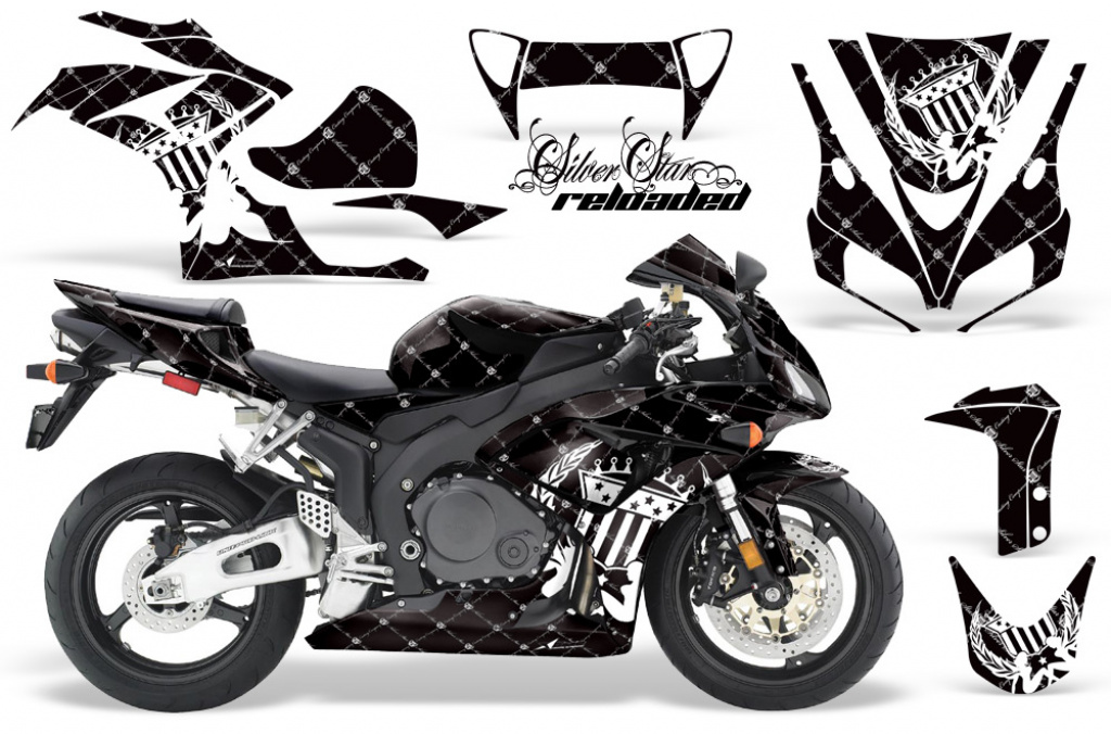 SilverStar - Reloaded Hintergrund = Schwarz, Designfarbe = Weiß für Honda Sport Bike CBR 1000RR 2006-2007