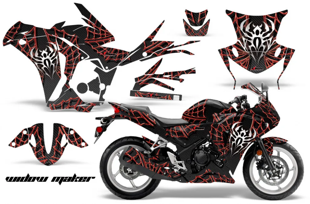 Widow Maker Hintergrund = Schwarz, Designfarbe = Rot für Honda Sport Bike CBR 250R 2010-2013