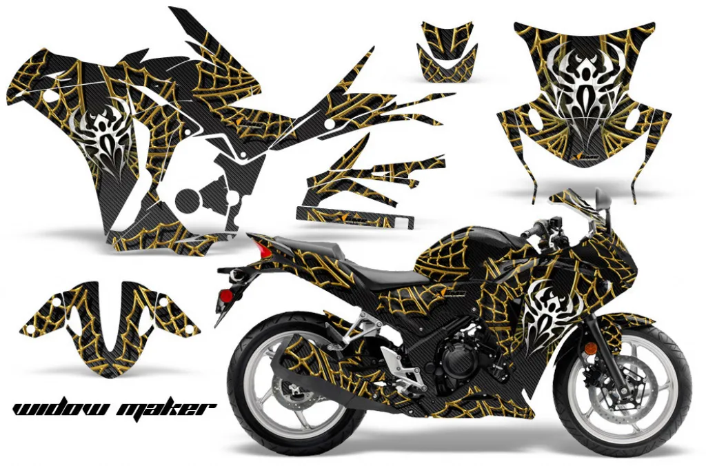 Widow Maker Hintergrund = Schwarz, Designfarbe = Gelb für Honda Sport Bike CBR 250R 2010-2013