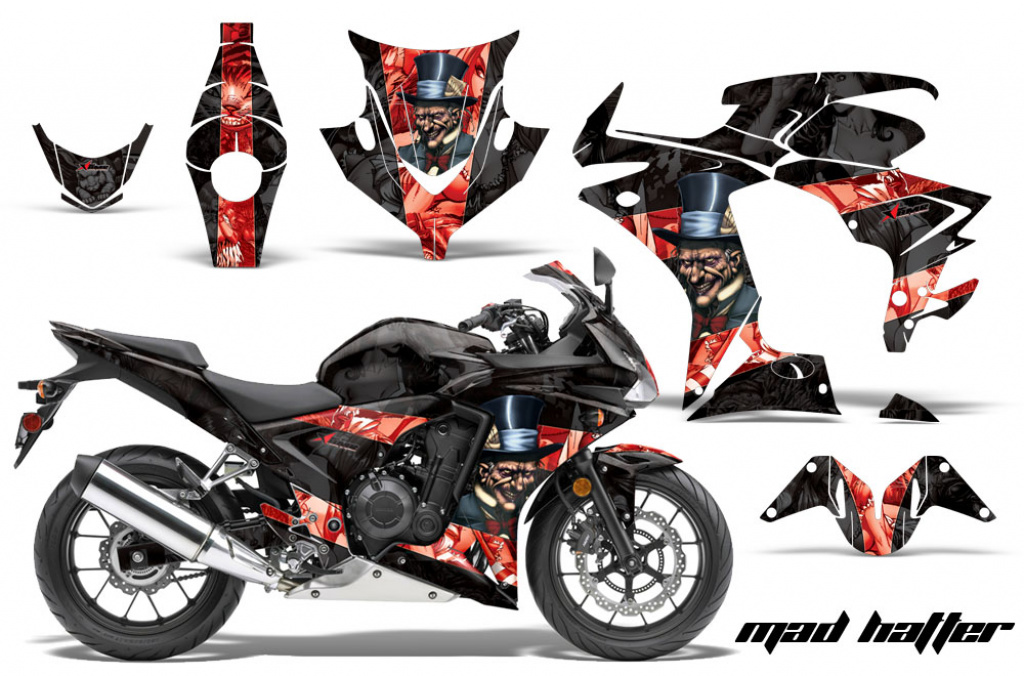 Mad Hatter Hintergrund = Schwarz, Designfarbe = Rot für Honda Sport Bike CBR 500R 2013-2014