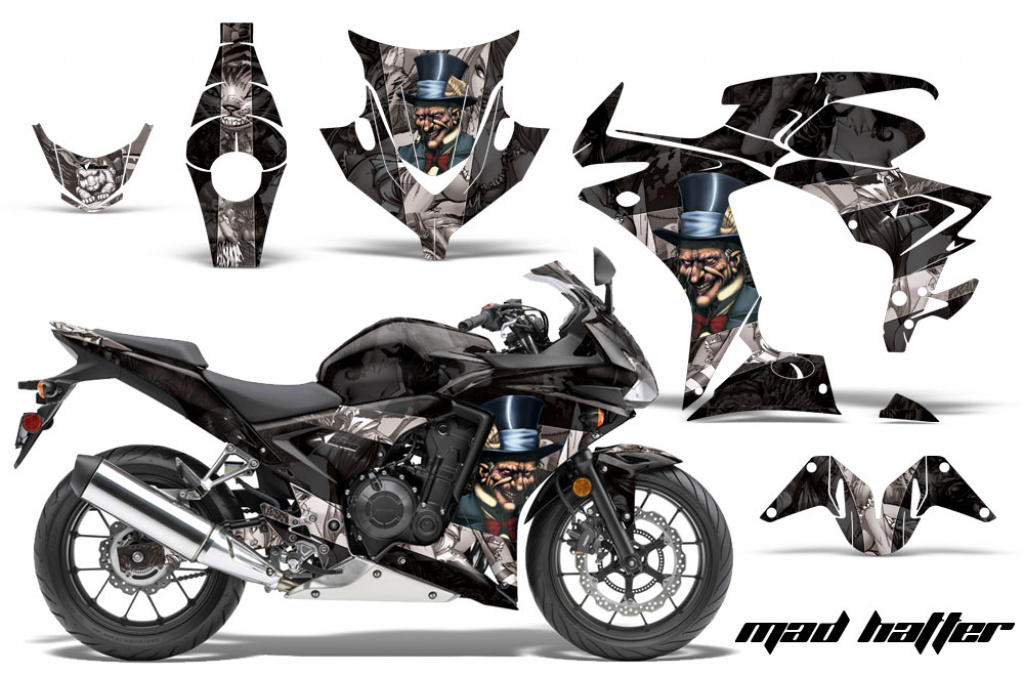 Mad Hatter Hintergrund = Schwarz, Designfarbe = Silber für Honda Sport Bike CBR 500R 2013-2014