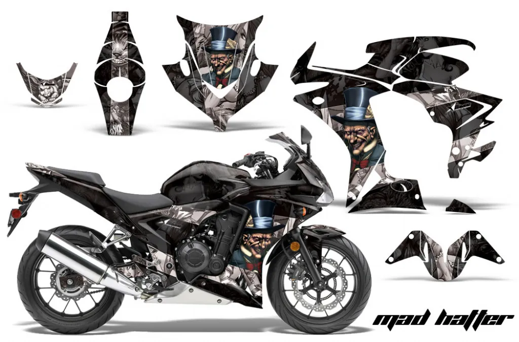 Mad Hatter Hintergrund = Schwarz, Designfarbe = Silber für Honda Sport Bike CBR 500R 2013-2014
