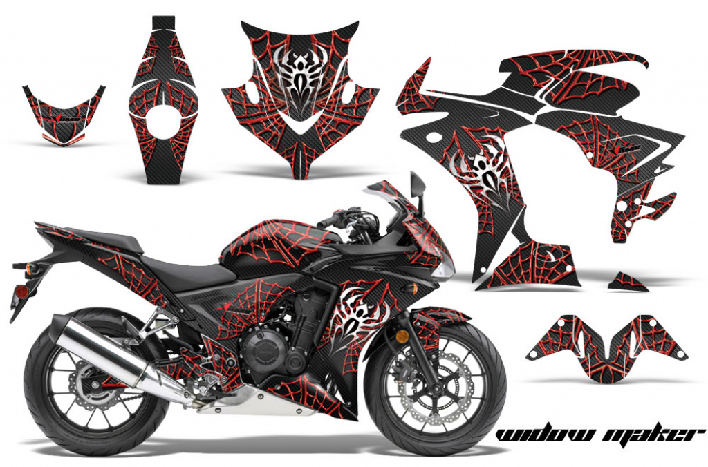 Widow Maker Hintergrund = Schwarz, Designfarbe = Rot für Honda Sport Bike CBR 500R 2013-2014