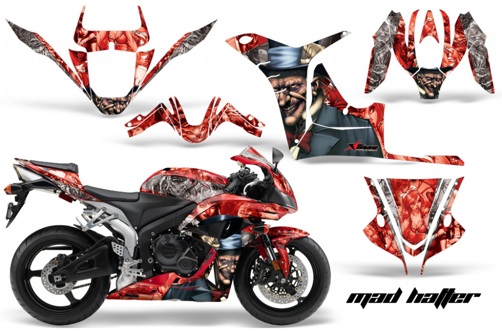 Mad Hatter Hintergrund = Rot, Designfarbe = Silver für Honda Sport Bike CBR 600RR 2007-2008