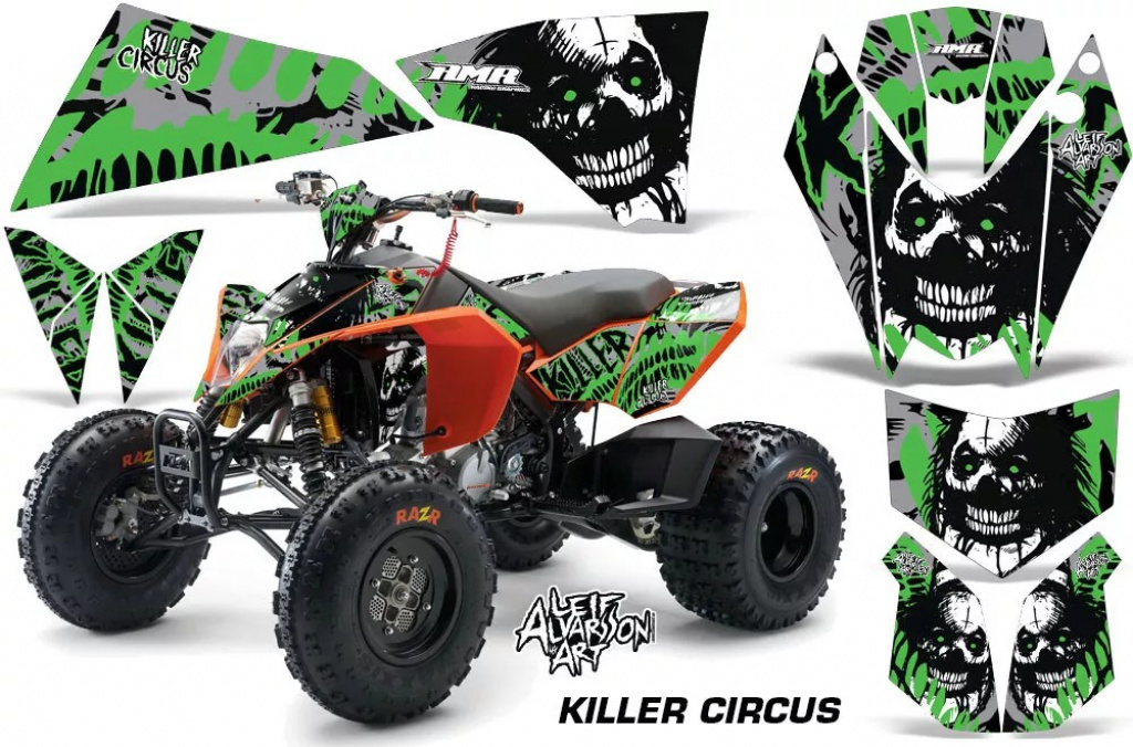 Killer Circus Background = Silver, Design color = Green for KTM SX 505 Quad