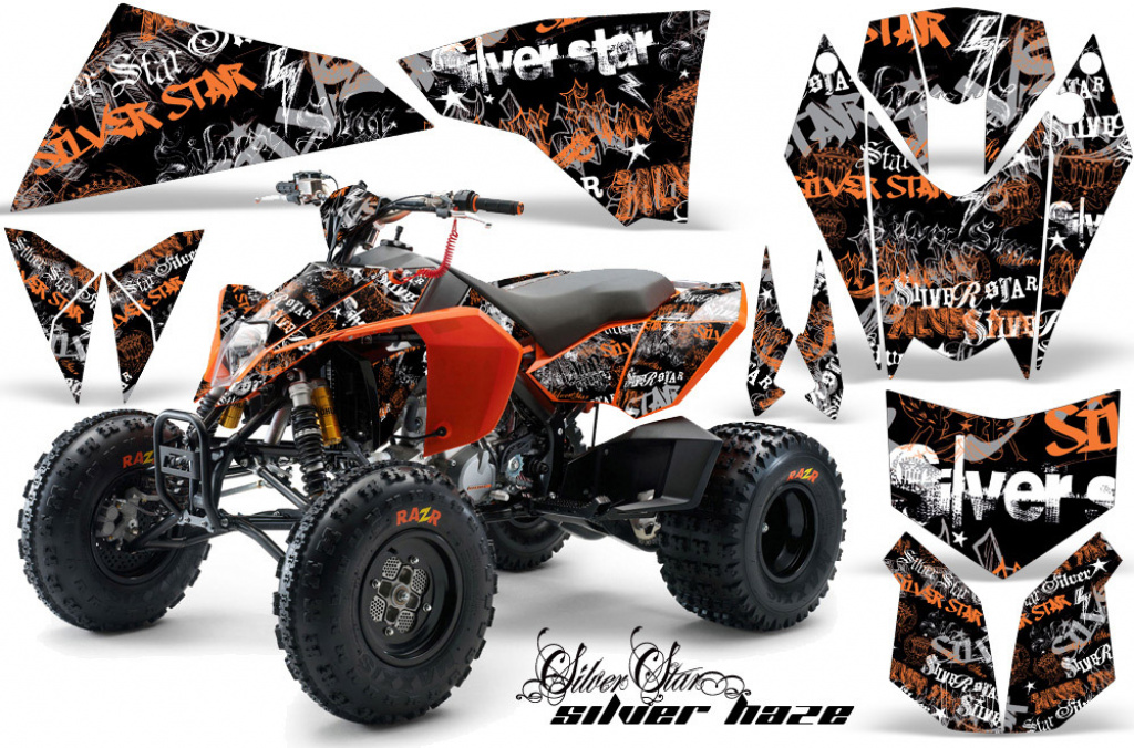 SilverStar - Silverhaze Background = Black, Design color = Orange for KTM SX 505 Quad