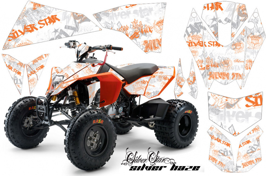 SilverStar - Silverhaze Background = White, Design color = Orange for KTM SX 505 Quad