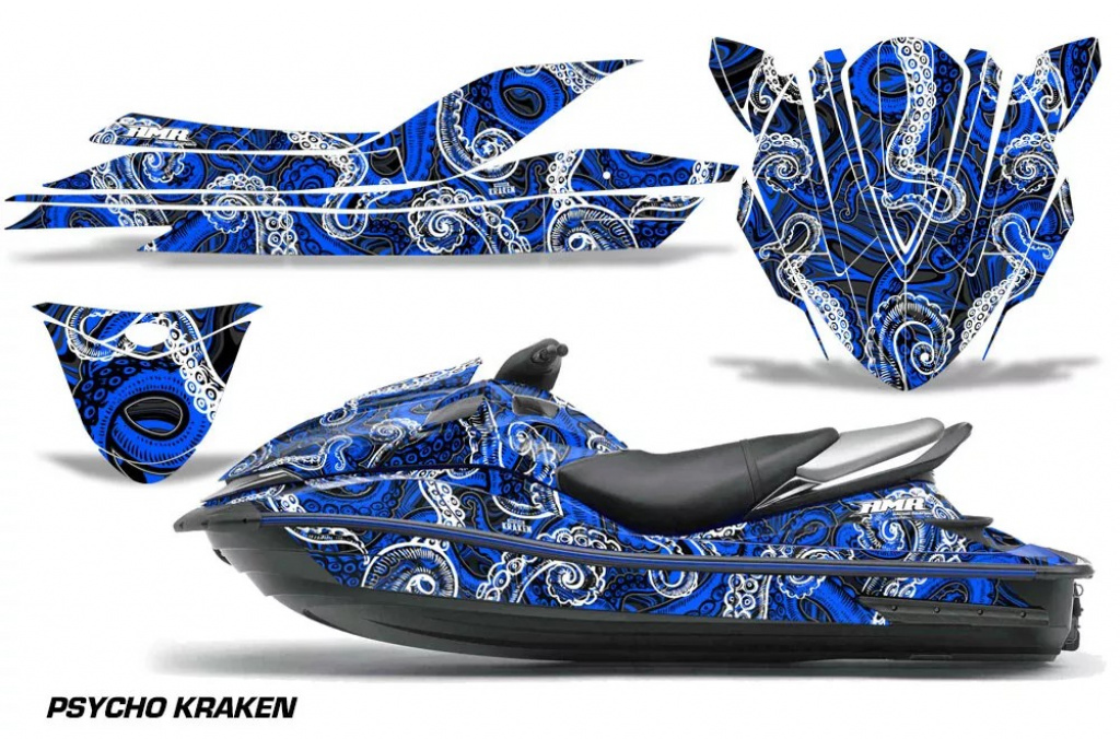 Psycho Kraken Hintergrund = Schwarz, Designfarbe = Blau für Kawasaki 250X/260X/260LX 2007-2012