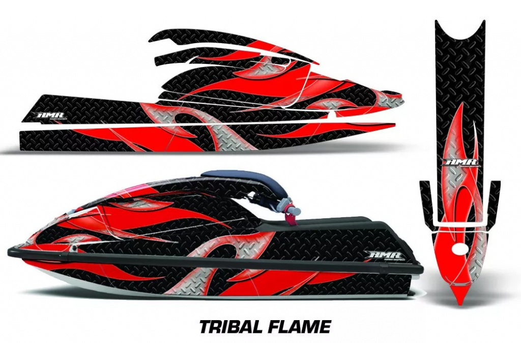Tribal Flames Hintergrund = Schwarz, Designfarbe = Rot für Kawasaki 750 SX SXR 1992-1998