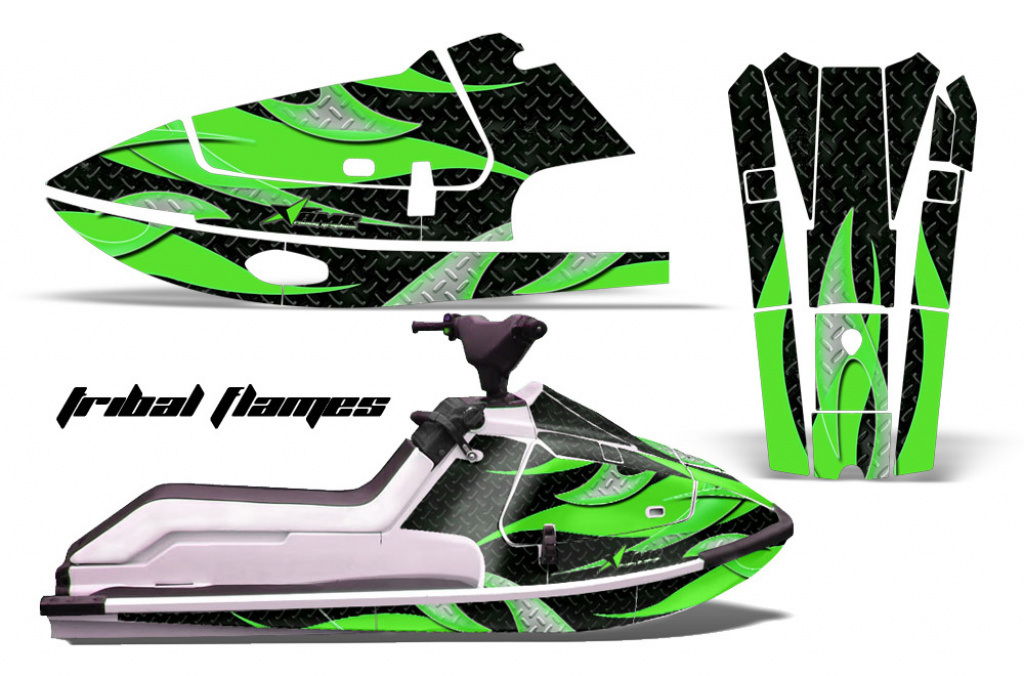 Tribal Flames Hintergrund = Schwarz, Designfarbe = Grün für Kawasaki K2 650 1986-1995